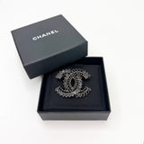 CHANEL BLK &amp; NAVY CRYSTAL RUTHENIUM BROOCH
