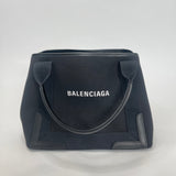BALENCIAGA CABAS SMALL BLK LEATHER AND CANVAS TOTE & POUCH