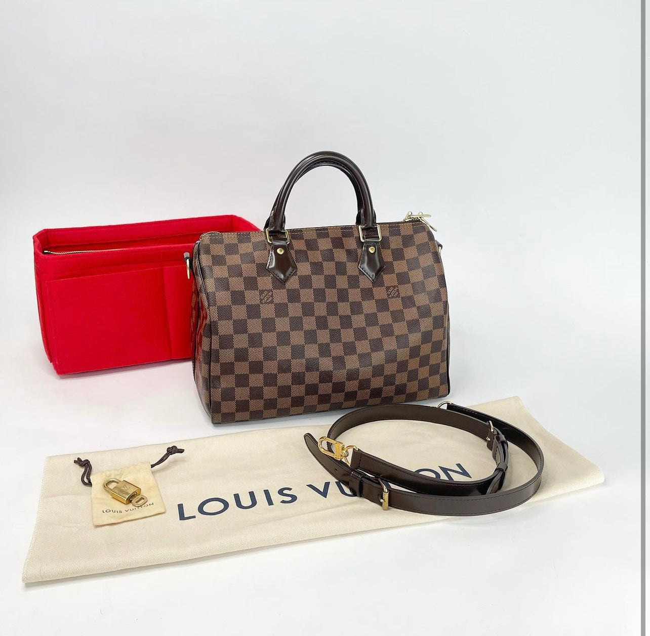 LOUIS VUITTON SPEEDY 30 BANDOULIERE DAMIER EBENE + INSERT ORGANIZER – BLuxe  Boutique