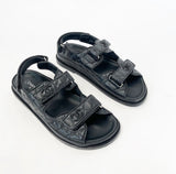 CHANEL BLK QUILTER LEATHER DAD SANDALS sz 40
