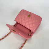 CHANEL MINI SQUARE FLAP IN LIGHT PINK QUILTED LAMBSKIN LIGHT GHW