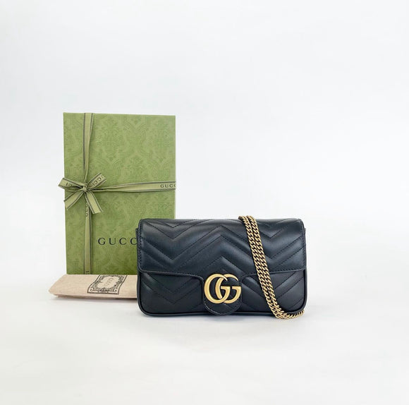 GUCCI MARMONT BLK LEATHER CHAIN WALLET