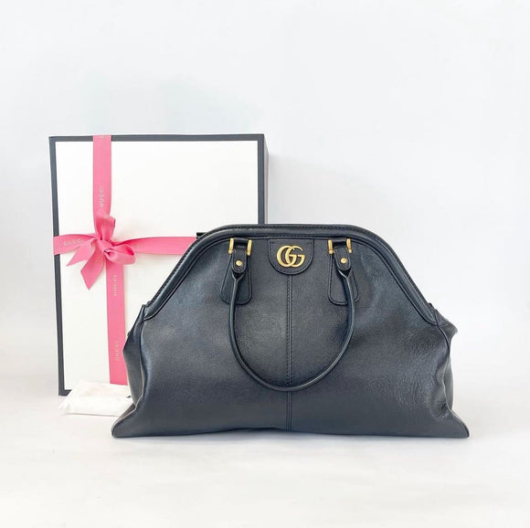GUCCI RE( BELLE ) BLK LEATHER LARGE TOTE BAG