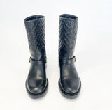 LOUIS VUITTON REBELLION EMBOSSED MONOGRAM BLK LEATHER BOOTS 38