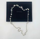 CHANEL 5 C C LOGO CRYSTAL & PEARL LONG NECKLACE ( 2023 )