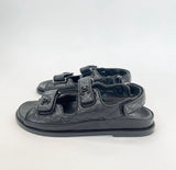 CHANEL BLK QUILTER LEATHER DAD SANDALS sz 40