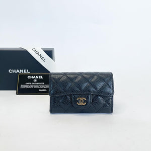 CHANEL GOLD CC & BLK CAVIAR LEATHER CLASSIC FLAP CARD HOLDER