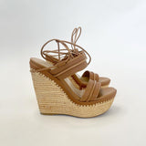 STUART WEITZMAN ABANDON BEIGE TIE UP WEDGE SANDALS