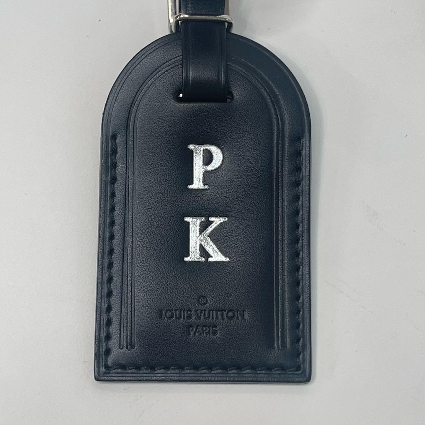 LOUIS VUITTON PK MONOGRAM STAMPED BLACK LEATHER LUGGAGE TAG BLuxe Boutique