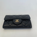 CHANEL GOLD CC & BLK CAVIAR LEATHER CLASSIC FLAP CARD HOLDER