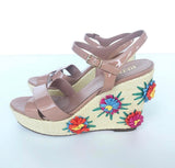 RED VALENTINO STRAW WEDGE FLOWER NUDE SANDALS 40.5 - BLuxe Boutique