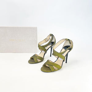 JIMMY CHOO LOUISE HONEYCOMB ACID YELLOW STRAPPY SANDALS 37.5