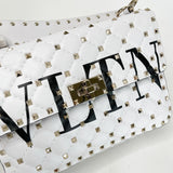 VALENTINO VLTN LOGO WHT LAMBSKIN ROCKSTUD SPIKE BAG