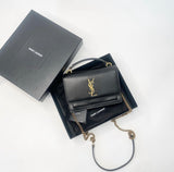 SAINT LAURENT SUNSET CHAIN WALLET IN BLK SMOOTH LEATHER & GHW