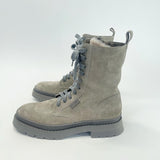 BRUNELLO CUCINELLI GREY SUEDE & FUR LINED W CASHMERE LACE ANKLE BOOTS