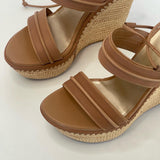 STUART WEITZMAN ABANDON BEIGE TIE UP WEDGE SANDALS