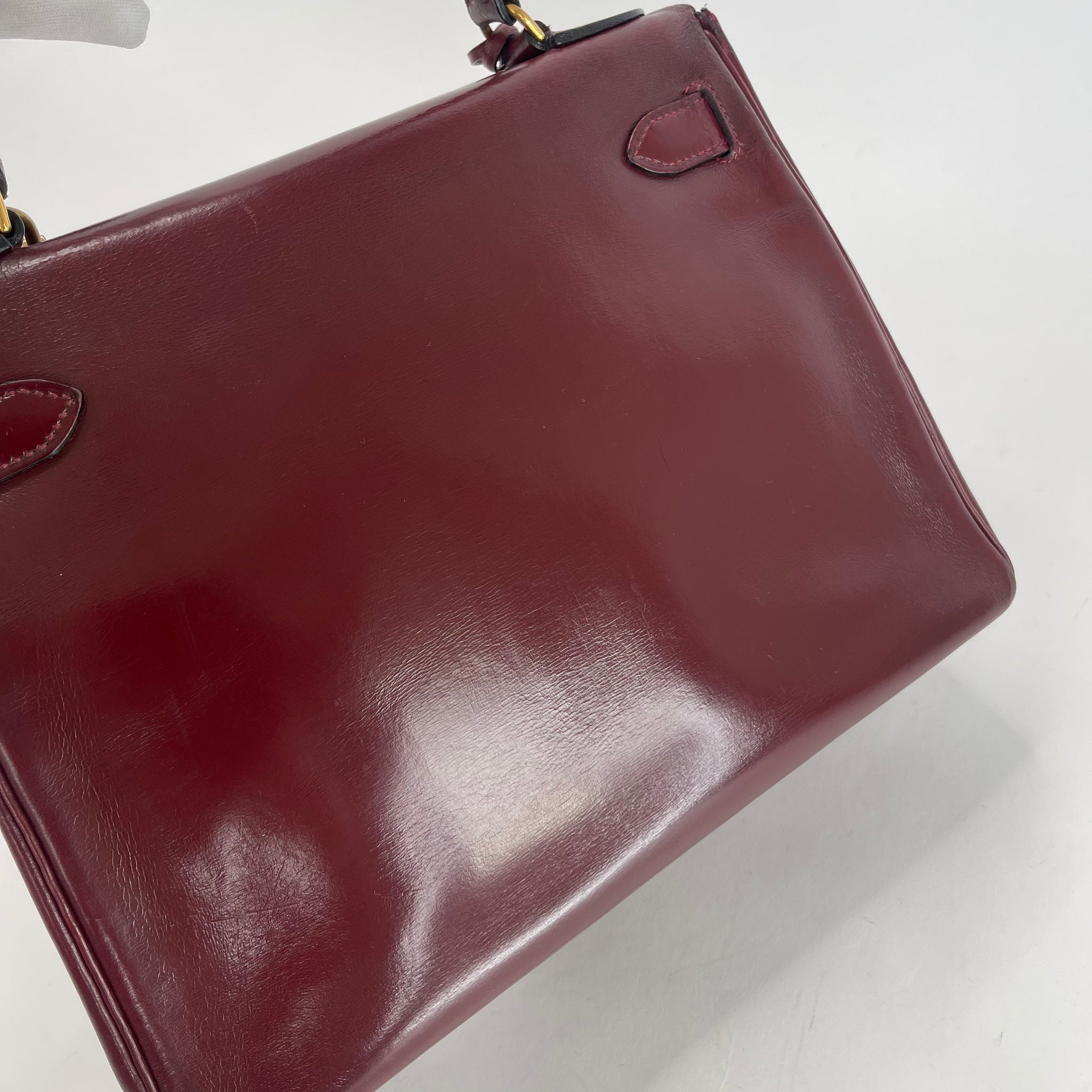 28 Kelly Retourne Bag Burgundy Box Leather