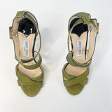 JIMMY CHOO LOUISE HONEYCOMB ACID YELLOW STRAPPY SANDALS 37.5