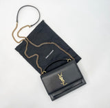 SAINT LAURENT SUNSET CHAIN WALLET IN BLK SMOOTH LEATHER & GHW