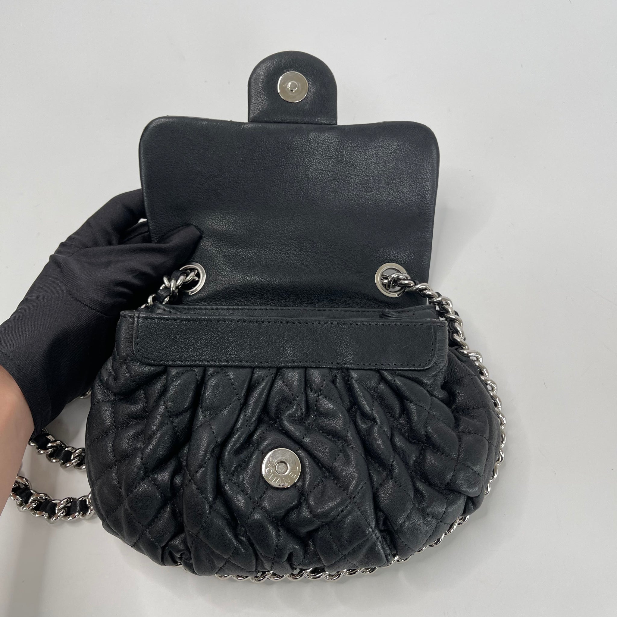 CHANEL MINI CHAIN AROUND FLAP BAG IN BLK CALFSKIN W SHW – BLuxe Boutique