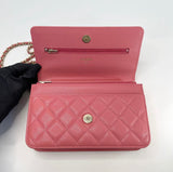 CHANEL CLASSIC WALLET ON CHAIN IN BUBBLE GUM PINK CAVIAR LEATHER W GHW