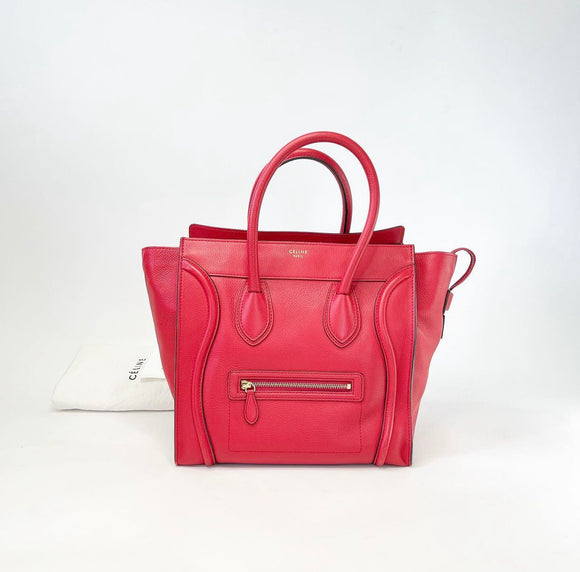 CELINE MINI LUGGAGE TOTE IN RED PEBBLED LEATHER + INSERT ORGANIZER