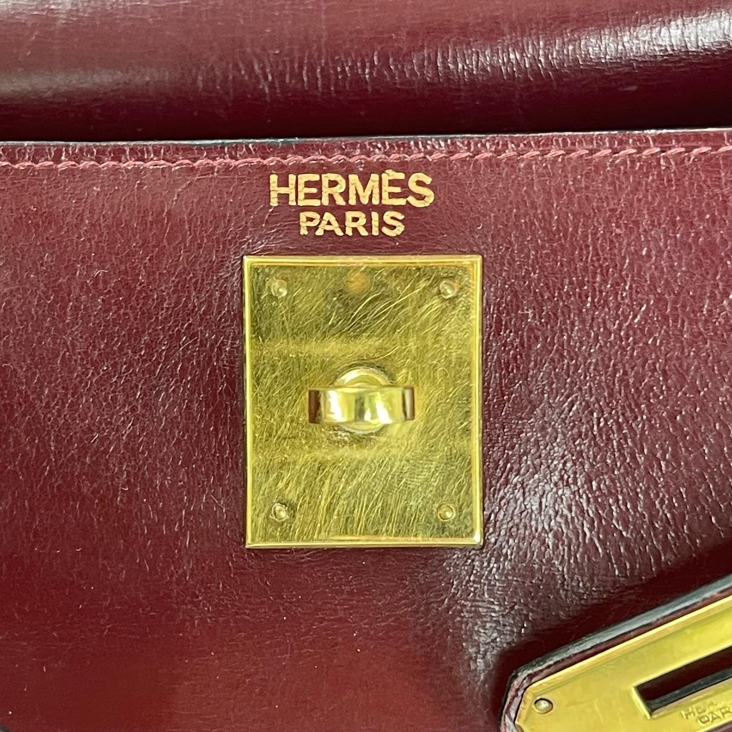 28 Kelly Retourne Bag Burgundy Box Leather