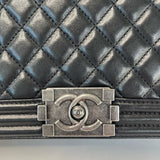 CHANEL MEDIUM BOY BAG IN BLK QUILTED LAMBSKIN LEATHER & RHW + BONUS ORGANIZER