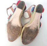 RED VALENTINO STRAW WEDGE FLOWER NUDE SANDALS 40.5 - BLuxe Boutique