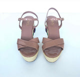 RED VALENTINO STRAW WEDGE FLOWER NUDE SANDALS 40.5 - BLuxe Boutique