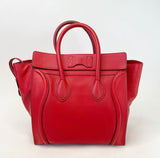 CELINE MINI LUGGAGE TOTE IN RED PEBBLED LEATHER + INSERT ORGANIZER