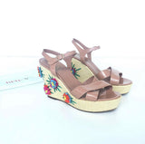 RED VALENTINO STRAW WEDGE FLOWER NUDE SANDALS 40.5 - BLuxe Boutique