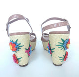 RED VALENTINO STRAW WEDGE FLOWER NUDE SANDALS 40.5 - BLuxe Boutique