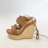 STUART WEITZMAN ABANDON BEIGE TIE UP WEDGE SANDALS