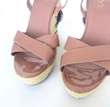 RED VALENTINO STRAW WEDGE FLOWER NUDE SANDALS 40.5 - BLuxe Boutique